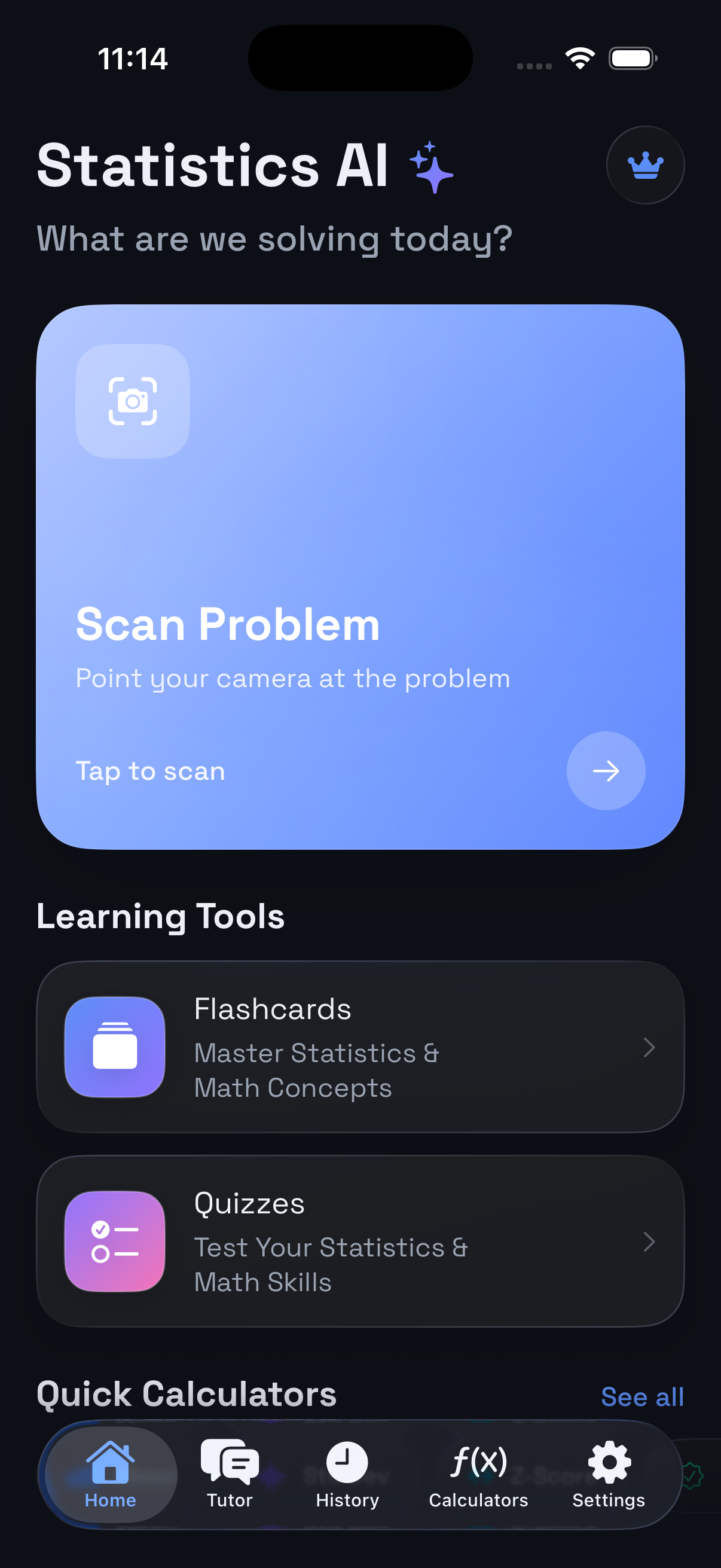 Physics Problem Solver Pro home screen in dark mode